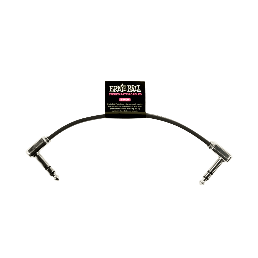 Ernie Ball Flat Ribbon Stereo Patch Cable 6in Black Single