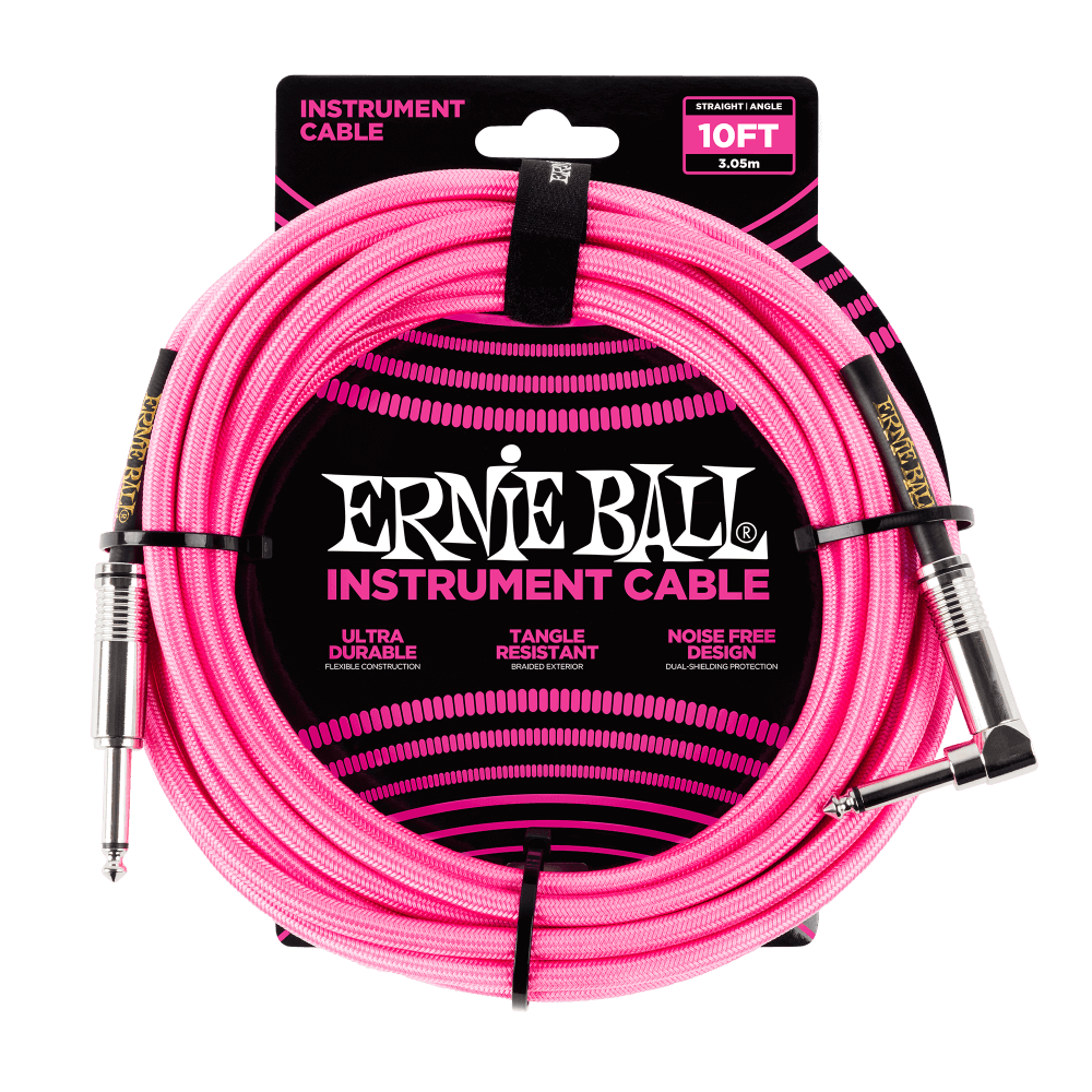 Ernie Ball 10' Straight/Angle Instrument Cable Neon Pink