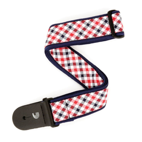 Gingham Woven Guitar Strap, Red and Navy