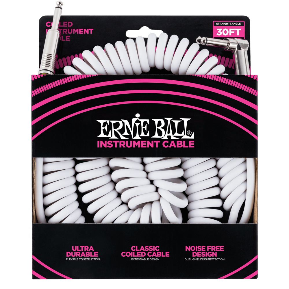 Ernie Ball 30' Coiled Straight End Instrument Cable White