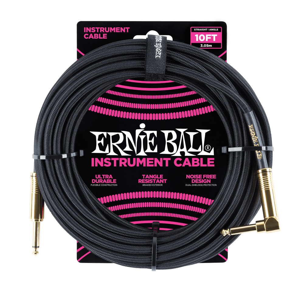 Ernie Ball 10' Braided Straight/Angle Instrument Cable Black