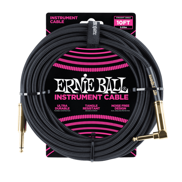 Ernie Ball 10' Braided Straight/Angle Instrument Cable Black